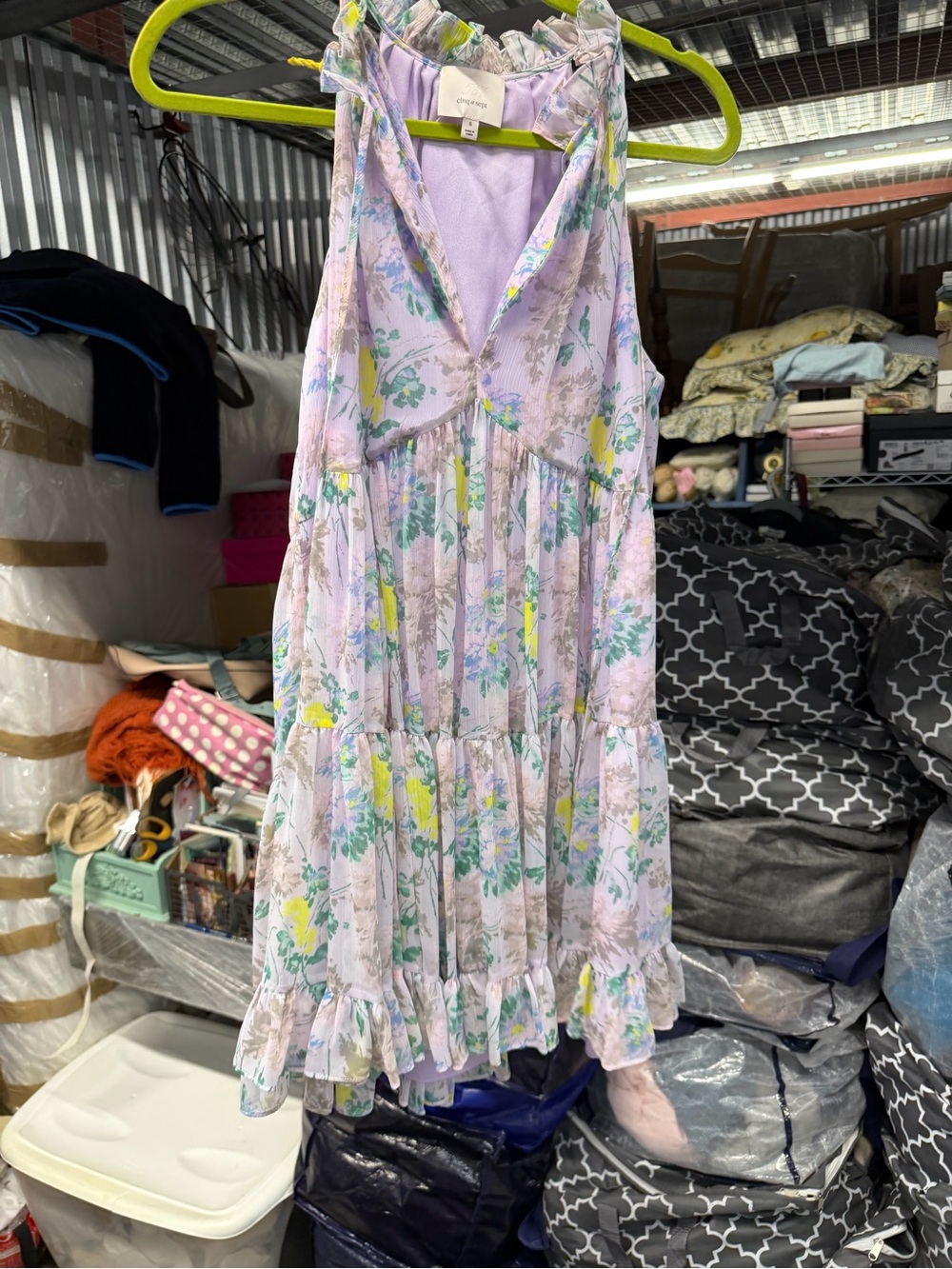 cinq a sept Lavender Floral Tiered Mini Dress with Yellow & Green Accents